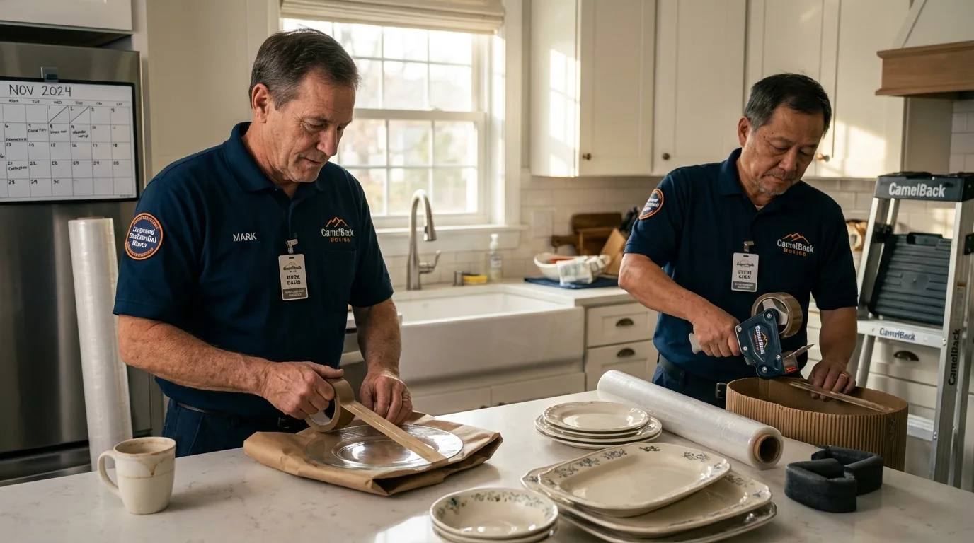 Professional crew packing kitchen dishware in Arlington, MN
